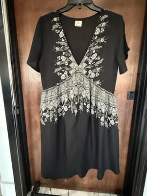 O'Neill Womans Black Empire Waist Floral Mini Summer Dress Casual Sz Small - Thumbnail 3