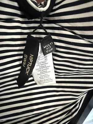 Nip Tuck Striped Bathing Suit Navy White Cross Straps Lifting & Slimming Sz 10 - Thumbnail 3