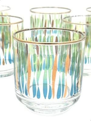 Vintage Culver MCM 22K Gold Rim Lowball Glasses Set of 8 Abstract Pattern - Thumbnail 7