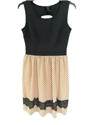 En Focus Studio Sleeveless A-line Dress W/Back Cutout Black & Tan Lace Size 6