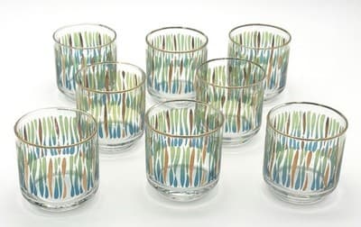 Vintage Culver MCM 22K Gold Rim Lowball Glasses Set of 8 Abstract Pattern - Thumbnail 9