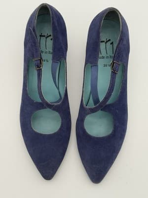 Thierry Rabotin Blue Suede Mary Jane Pointy Toe Heels EU 39.5 Handmade Italy - Thumbnail 2