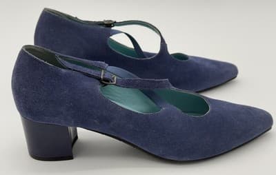 Thierry Rabotin Blue Suede Mary Jane Pointy Toe Heels EU 39.5 Handmade Italy - Thumbnail 6