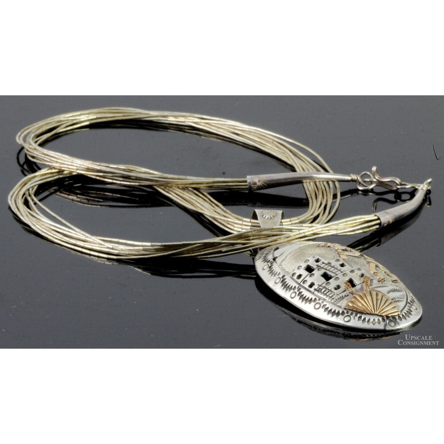 Navajo Henry Davis Sterling Silver Kokopelli Storyteller Pendant Necklace 12K Gold Overlay Liquid Silver 20” - 20 in - Thumbnail 3