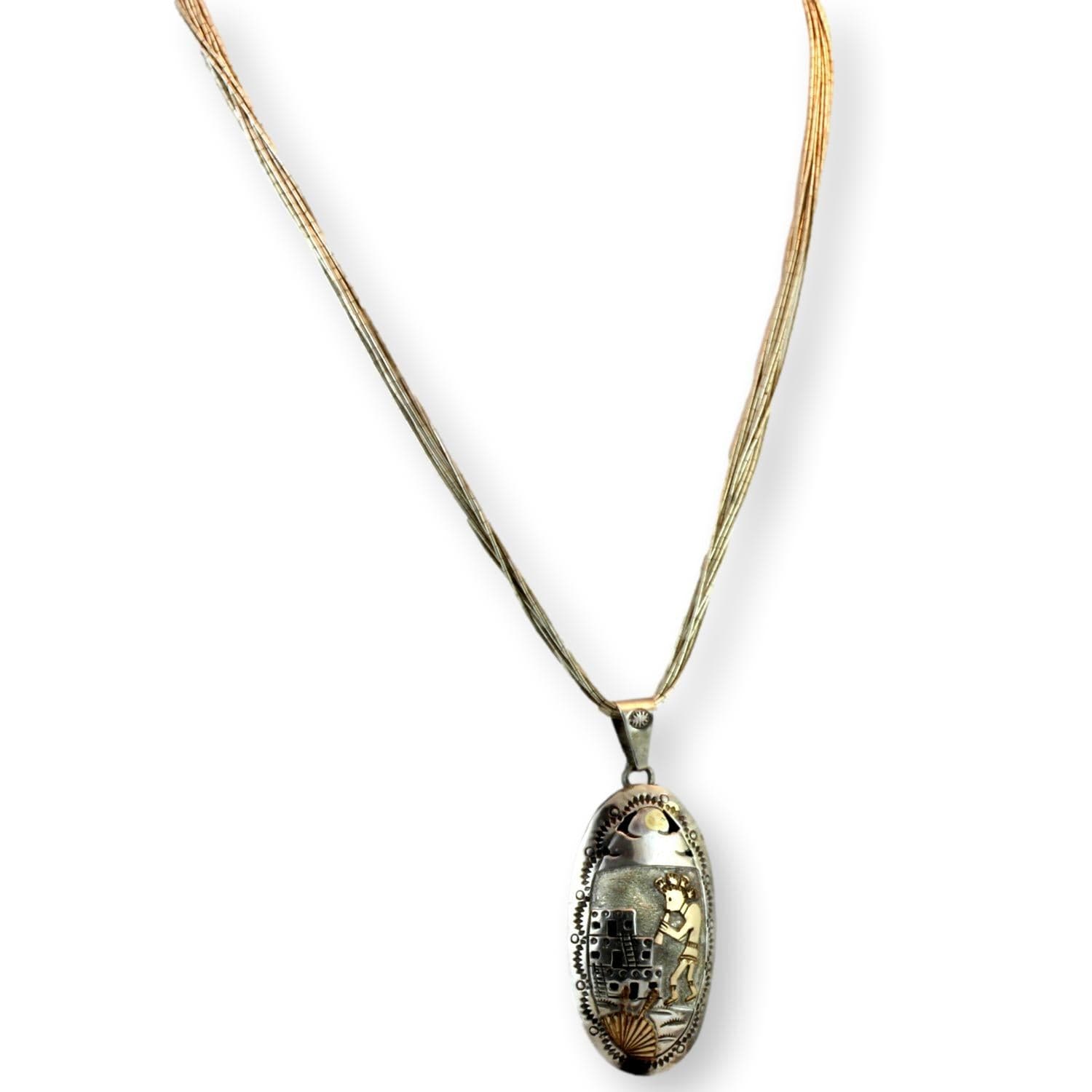 Navajo Henry Davis Sterling Silver Kokopelli Storyteller Pendant Necklace 12K Gold Overlay Liquid Silver 20” - 20 in - Thumbnail 2