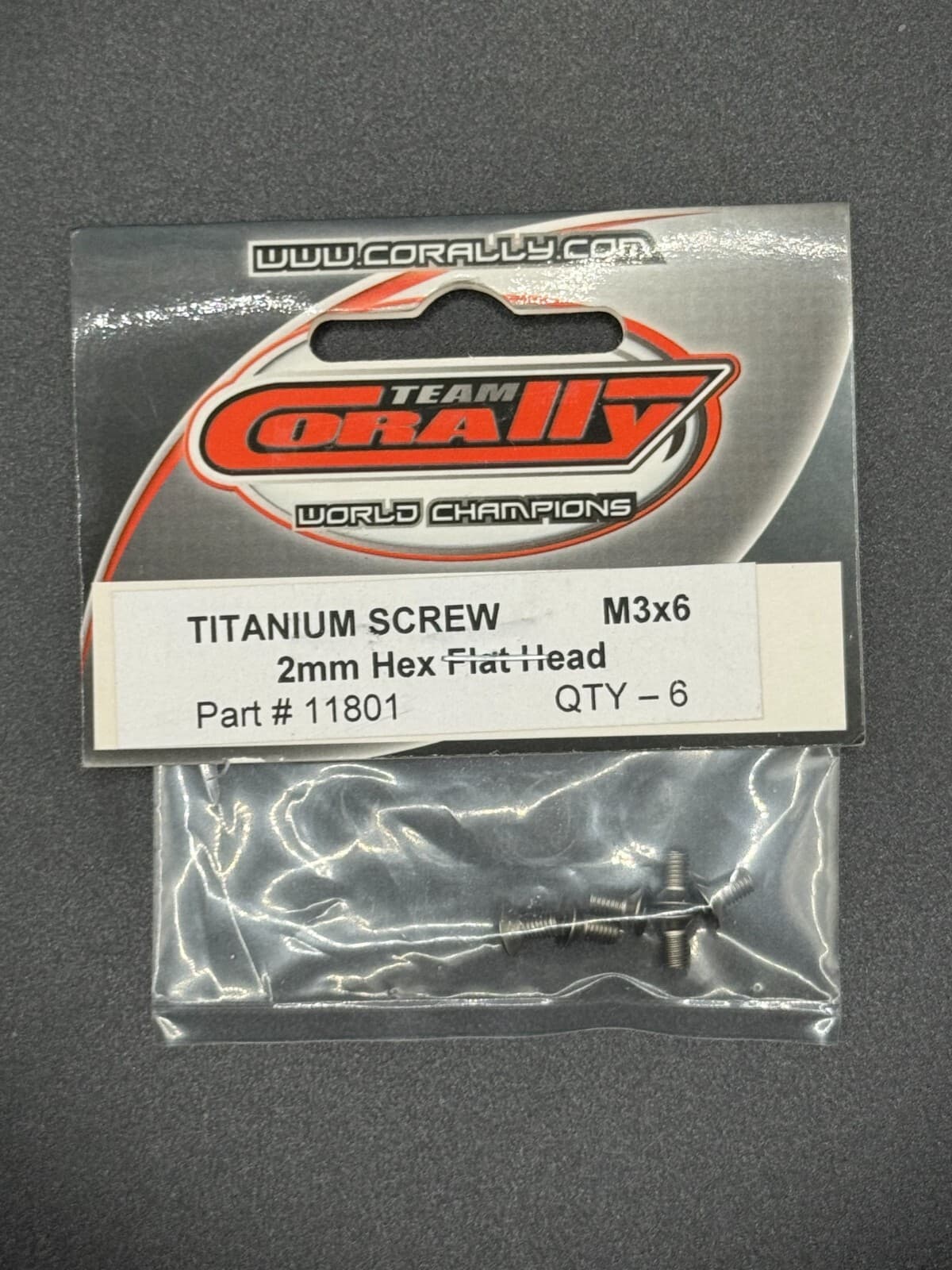 Team Corally 11801 M3x6 Titanium 2mm Hex Flat Head Screws (Qty 6) - Image 1