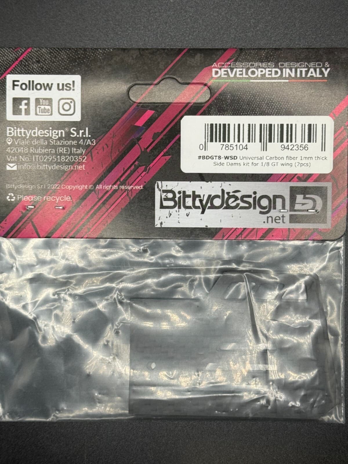 BittyDesign BDGT8-WSD Carbon Fiber 1mm Side Dam Kit 1/8 GT Wing (2 Pcs) - Thumbnail 2