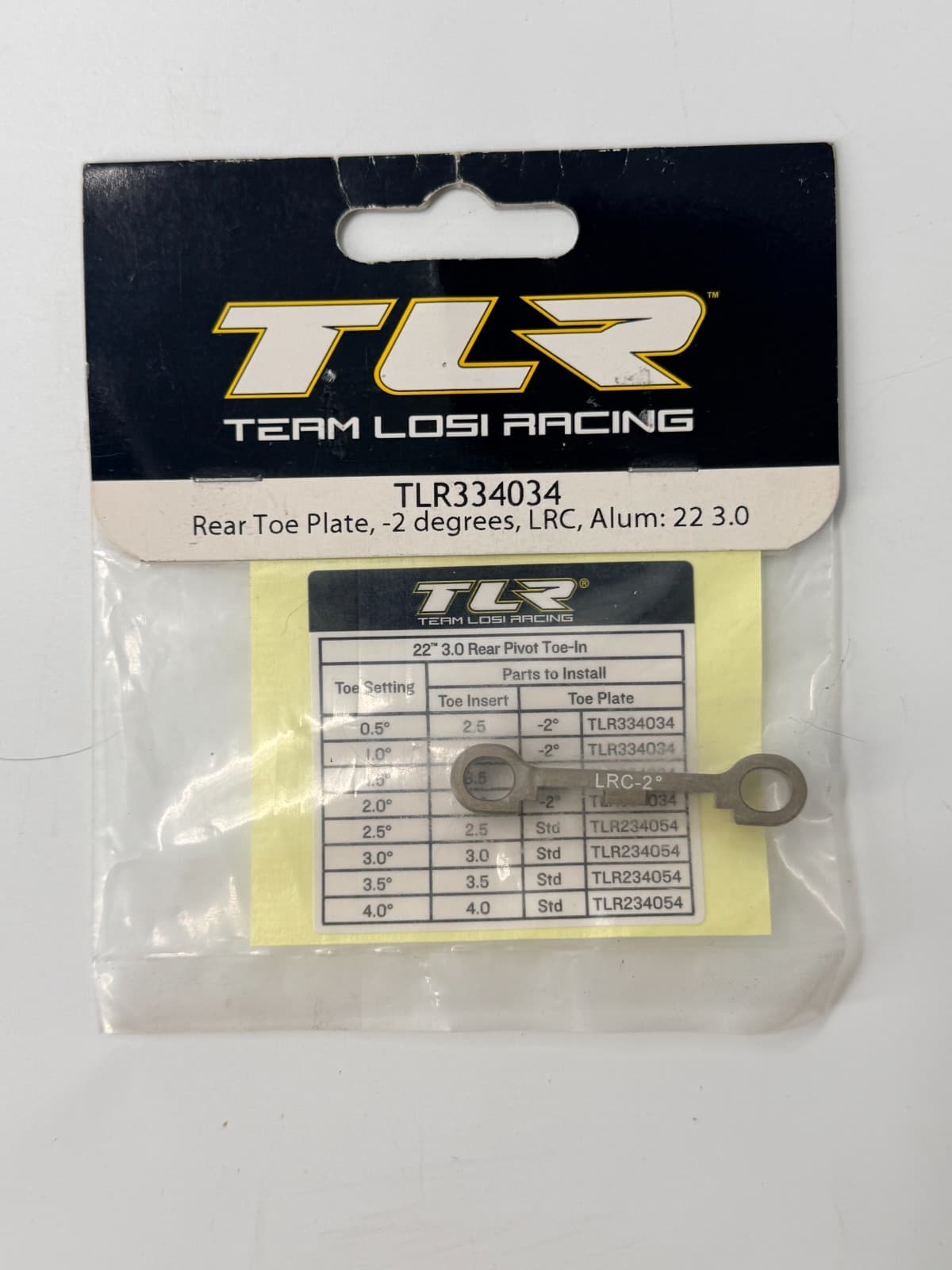 TLR TLR334034 Rear Toe Plate -2 Deg LRC Alum 22 3.0 New Sealed - Image 1