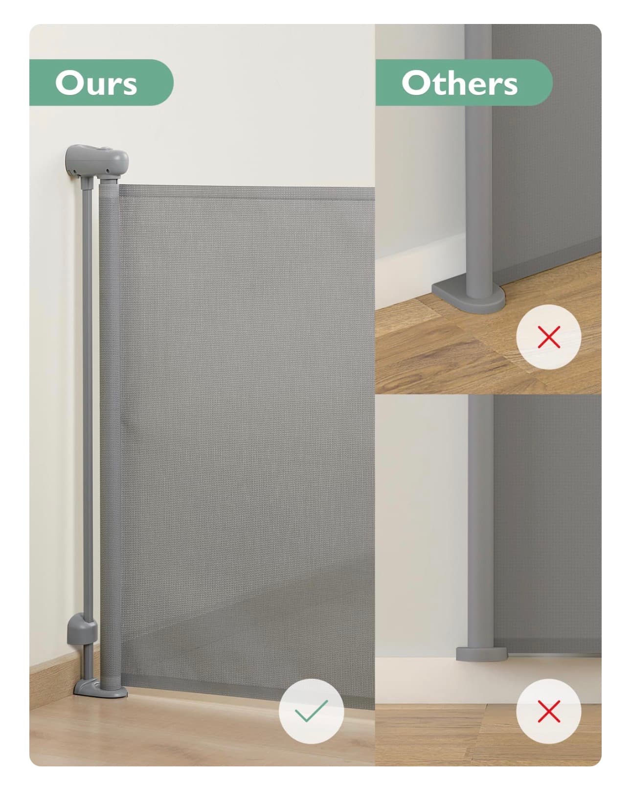 Momcozy Auto Lock Retractable Baby Gate, Safety Gate for Baby and Pet, 33" Tall, Extends to 55" Wide, Mesh Safety Dog Gate for Stairs, Indoor, Outdoor, Doorways, Hallways - Thumbnail 5