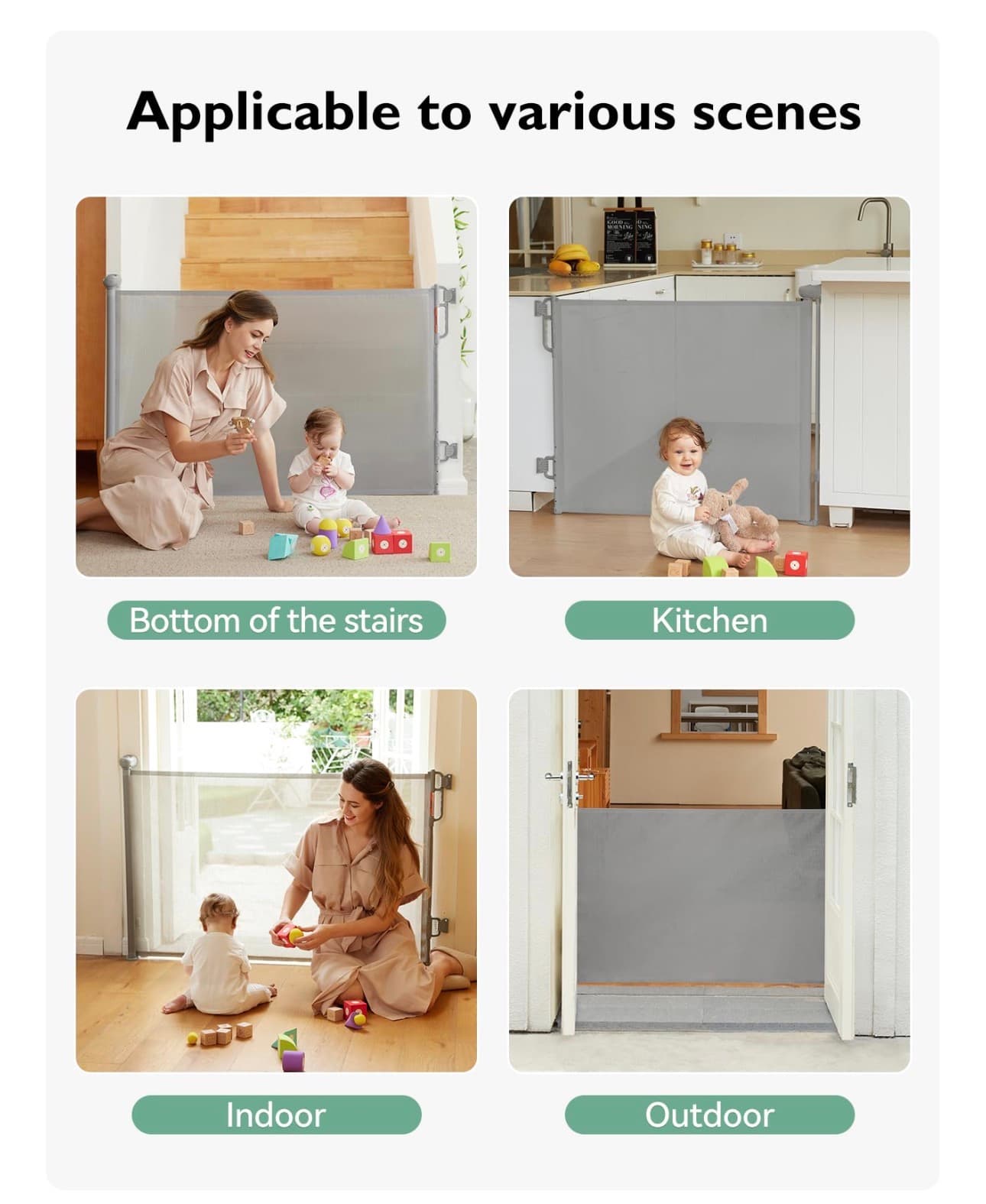 Momcozy Auto Lock Retractable Baby Gate, Safety Gate for Baby and Pet, 33" Tall, Extends to 55" Wide, Mesh Safety Dog Gate for Stairs, Indoor, Outdoor, Doorways, Hallways - Thumbnail 4