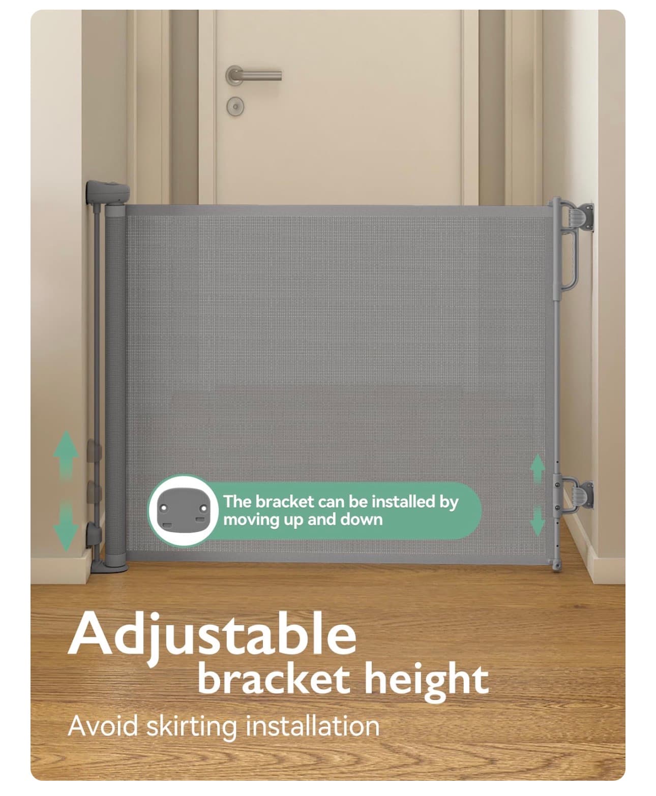 Momcozy Auto Lock Retractable Baby Gate, Safety Gate for Baby and Pet, 33" Tall, Extends to 55" Wide, Mesh Safety Dog Gate for Stairs, Indoor, Outdoor, Doorways, Hallways - Thumbnail 3
