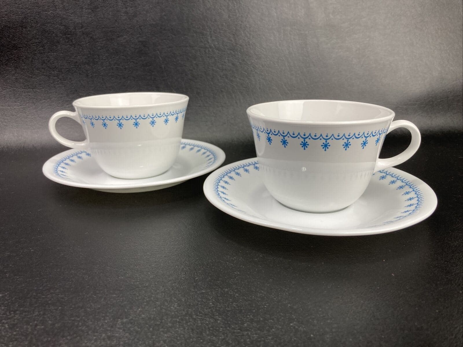 Corelle Livingware By Corning Snowflake Blue Set of 2 Flat Cup (2 5/8") & Saucer - Image 1