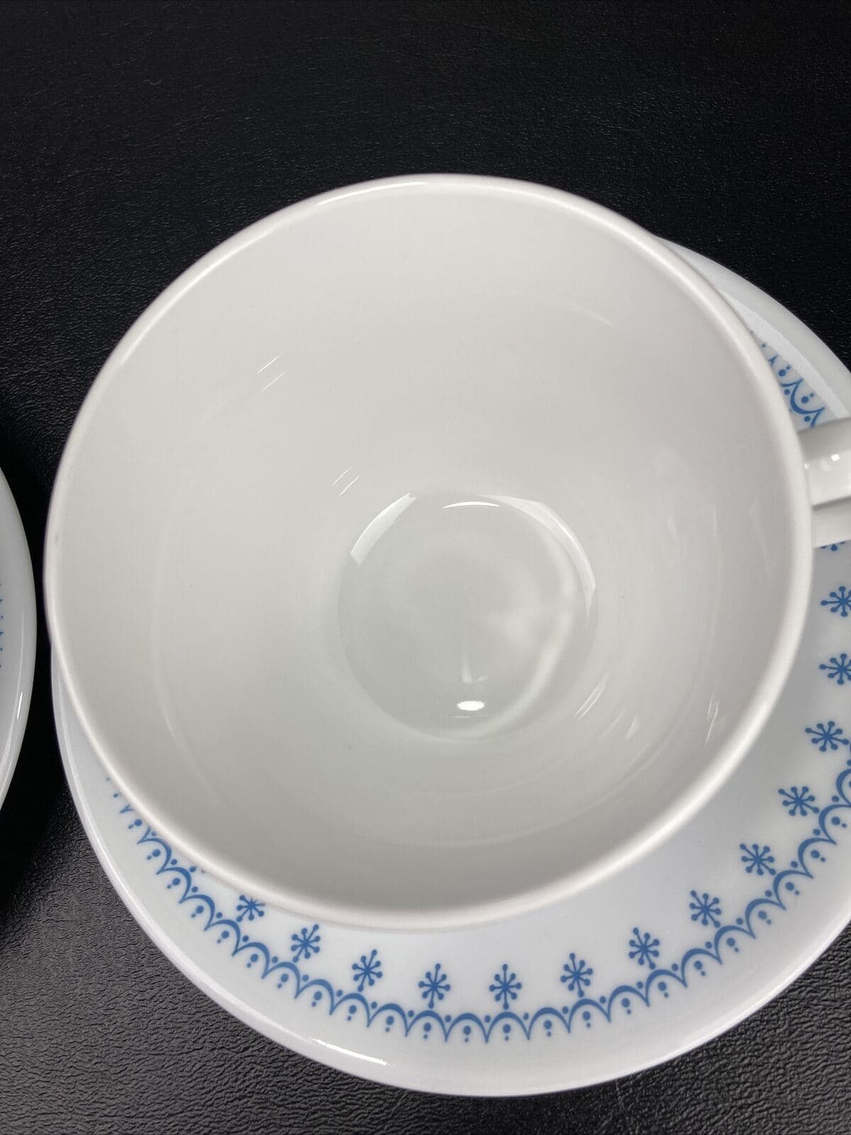Corelle Livingware By Corning Snowflake Blue Set of 2 Flat Cup (2 5/8") & Saucer - Thumbnail 5