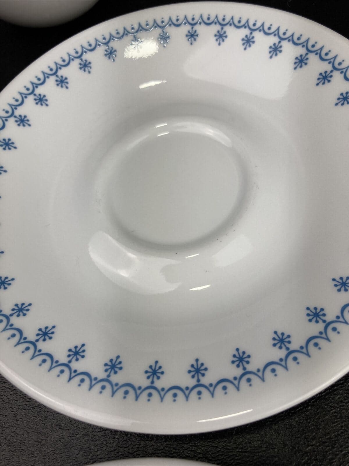 Corelle Livingware By Corning Snowflake Blue Set of 2 Flat Cup (2 5/8") & Saucer - Thumbnail 6