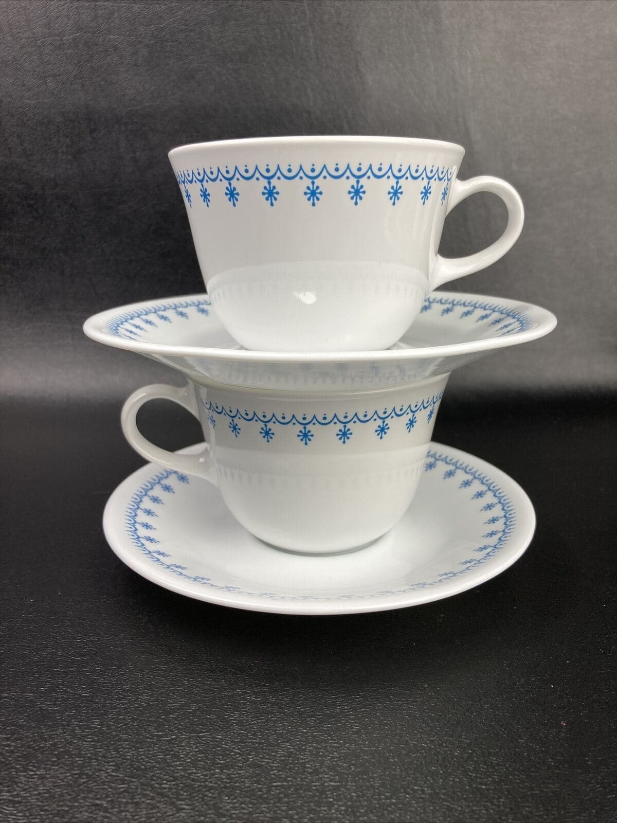 Corelle Livingware By Corning Snowflake Blue Set of 2 Flat Cup (2 5/8") & Saucer - Thumbnail 2