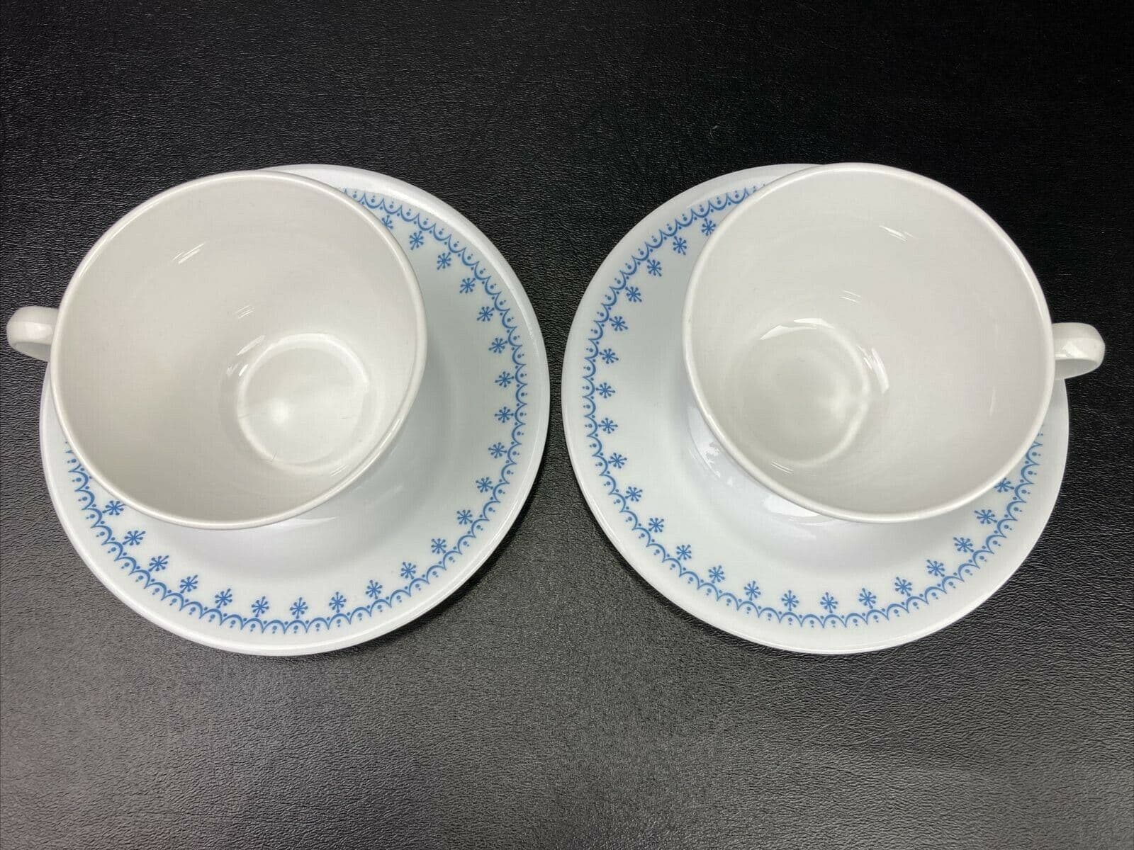 Corelle Livingware By Corning Snowflake Blue Set of 2 Flat Cup (2 5/8") & Saucer - Thumbnail 3