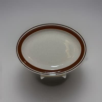Contemporary Chateau 12.75” Oval Serving Platter Brown Striped Japan - Image 1