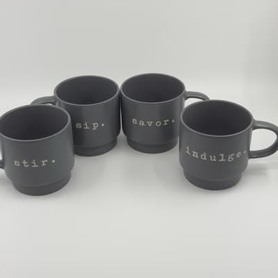 Nicole Miller New York Stackable Grey Coffee Mugs Set of 4 - Thumbnail 2
