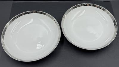 Fukagawa Arita #917 Silver Lichen 7 1/2” Soup Bowls Set Of 2 - Image 1