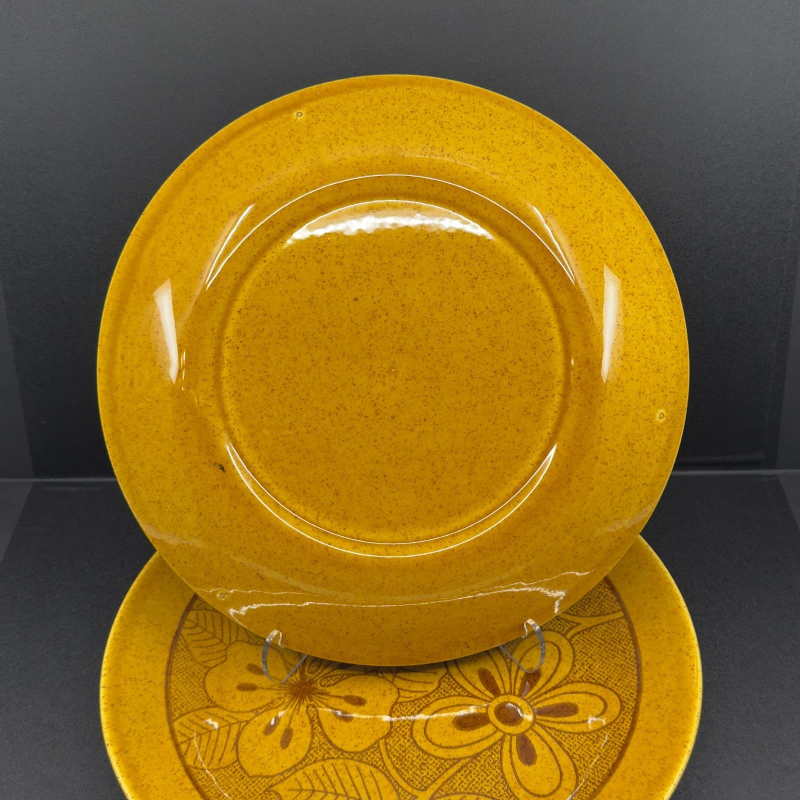 Homer Laughlin Poppy C-389 Gold Speck Bristol Dinner Plates 10 1/4" Set of 2 - Thumbnail 2