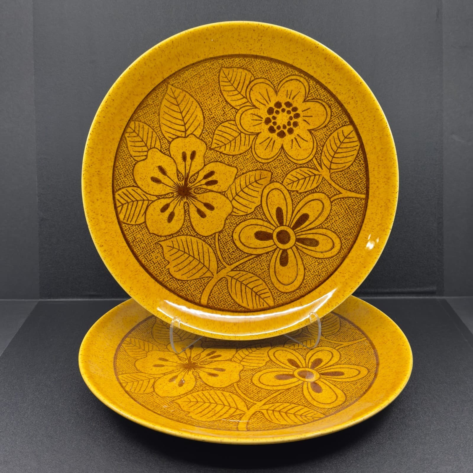 Homer Laughlin Poppy C-389 Gold Speck Bristol Dinner Plates 10 1/4" Set of 2 - Image 1
