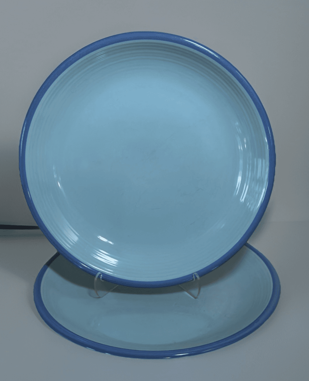 Rio Turquois Blue by Century China Stoneware Dinner Plates Set of 2 - Image 1