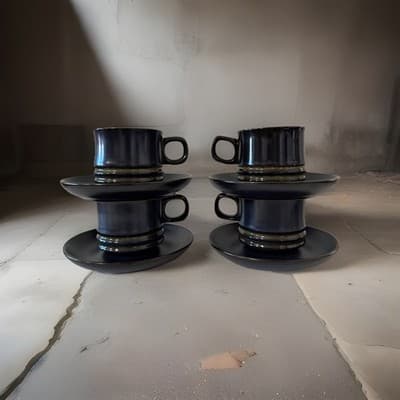 DENBY BOKHARA KISMET COFFEE CUPS AND SAUCERS Set Of 4 - Image 1