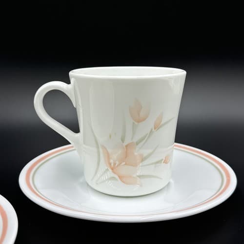 Corning Corelle Peach Floral set of 2 Cups and Saucers - Thumbnail 3