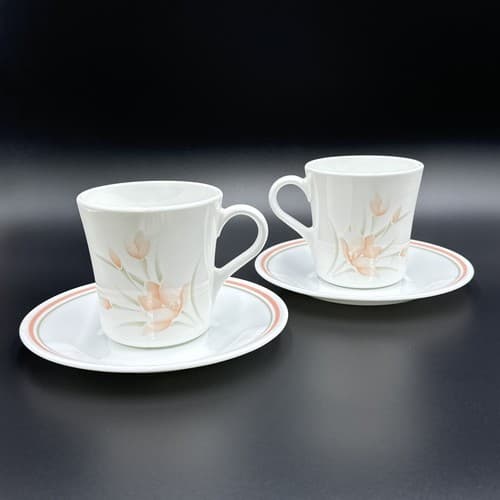 Corning Corelle Peach Floral set of 2 Cups and Saucers - Image 1
