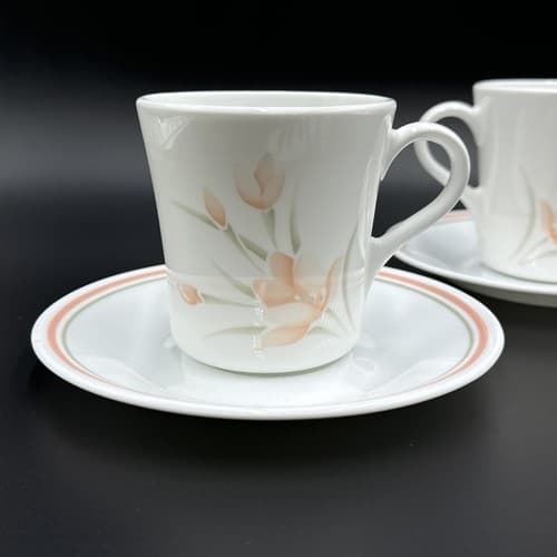 Corning Corelle Peach Floral set of 2 Cups and Saucers - Thumbnail 2