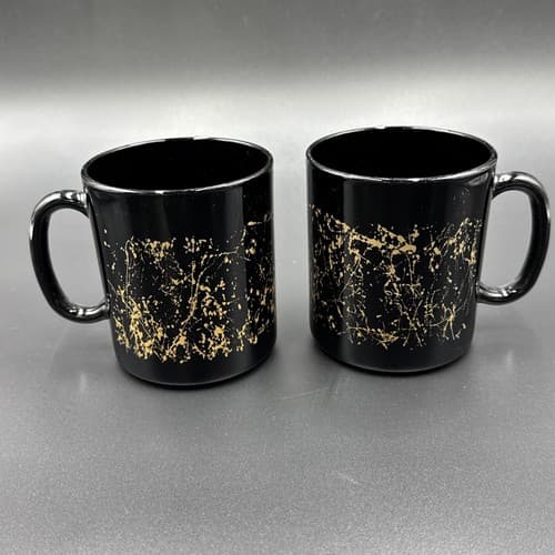 Arcoroc Black with Gold Splatter 3 1/2" Coffee Mugs (set of 2) - Image 1