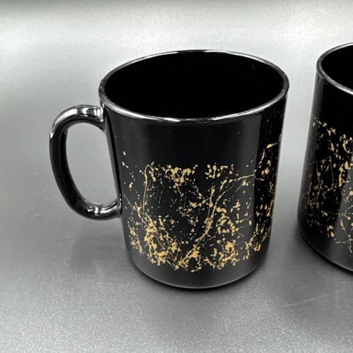Arcoroc Black with Gold Splatter 3 1/2" Coffee Mugs (set of 2) - Thumbnail 2