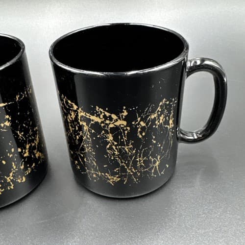 Arcoroc Black with Gold Splatter 3 1/2" Coffee Mugs (set of 2) - Thumbnail 3