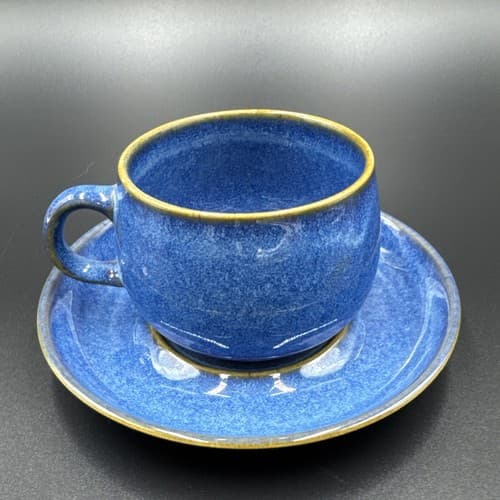 Denby Rams Head English Blue Stoneware Cup And Saucer - Image 1