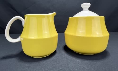Mikasa Sugar Bowl w/lid and Creamer Cera Stone D1350 Daybreak Yellow - Image 1