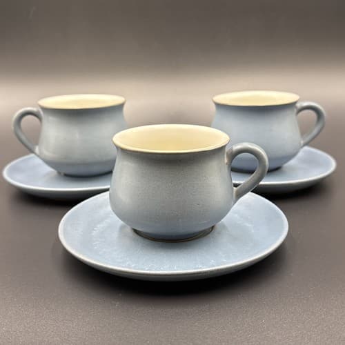 Denby English Stoneware Pottery Echo Blue Cup & Saucers - Set Of 3 - Image 1