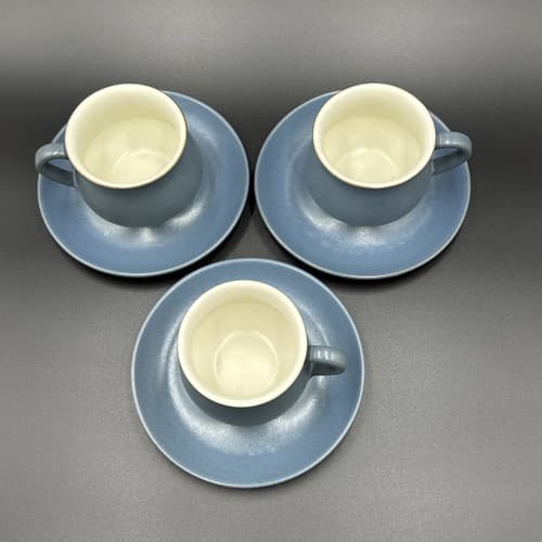 Denby English Stoneware Pottery Echo Blue Cup & Saucers - Set Of 3 - Thumbnail 2