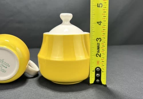 Mikasa Sugar Bowl w/lid and Creamer Cera Stone D1350 Daybreak Yellow - Thumbnail 2