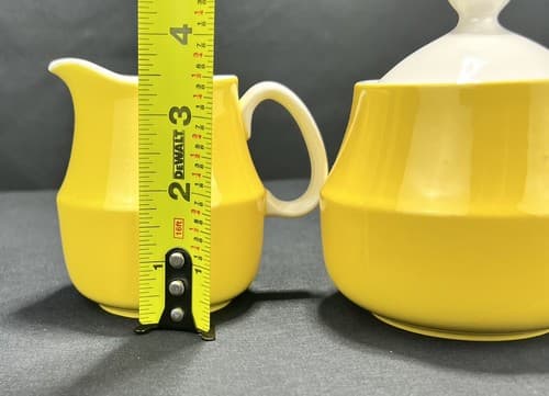 Mikasa Sugar Bowl w/lid and Creamer Cera Stone D1350 Daybreak Yellow - Thumbnail 3