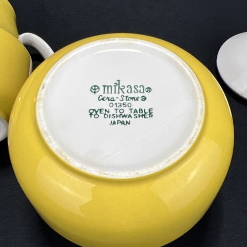 Mikasa Sugar Bowl w/lid and Creamer Cera Stone D1350 Daybreak Yellow - Thumbnail 4