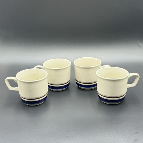 Yamaka Contemporary Chateau Cobalt Blue Stoneware Mugs Cups Set of 4 - Image 1