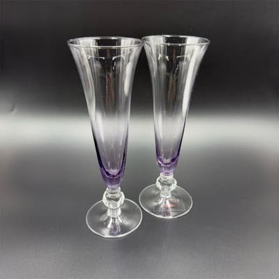 Charter Club Amethyst Champagne Flute Glasses Set of 2 Handcrafted - Image 1