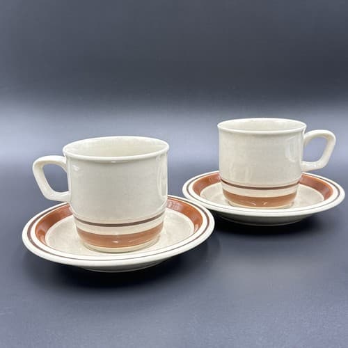 Contemporary Chateau Stoneware Sienna Brown Coffee Cup and Saucers Set Of 2 - Image 1