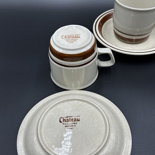 Contemporary Chateau Stoneware Sienna Brown Coffee Cup and Saucers Set Of 2 - Thumbnail 3