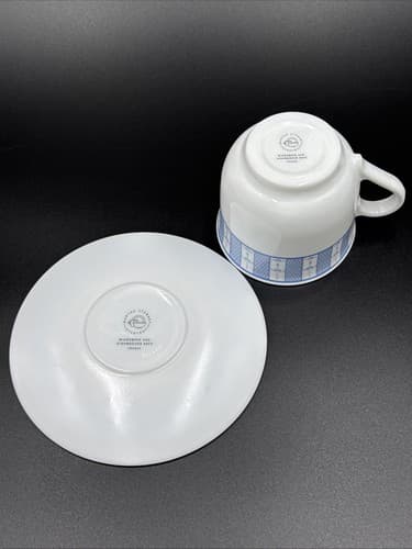 Martha Stewart GARDEN TRELLIS France Blue White Coffee Tea Cup & Saucer Set - Thumbnail 2