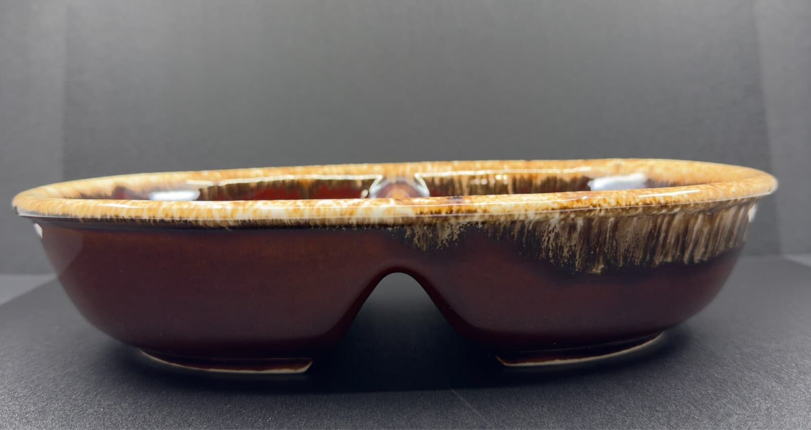 Hull Brown Drip Divided Vegetable Bowl - Image 1