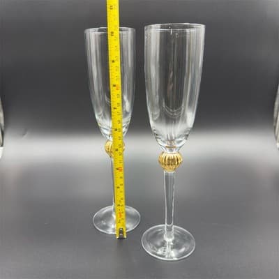 Fitz and Floyd Gold Medley Champagne Flutes Set of 2 Elegant Clear Glass - Thumbnail 3