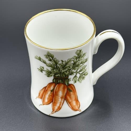 Fitz & Floyd FF Vegetable Harvest White Coffee Mug Cup Carrot Gold Trim 1982 - Thumbnail 2