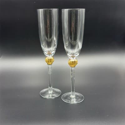 Fitz and Floyd Gold Medley Champagne Flutes Set of 2 Elegant Clear Glass - Image 1