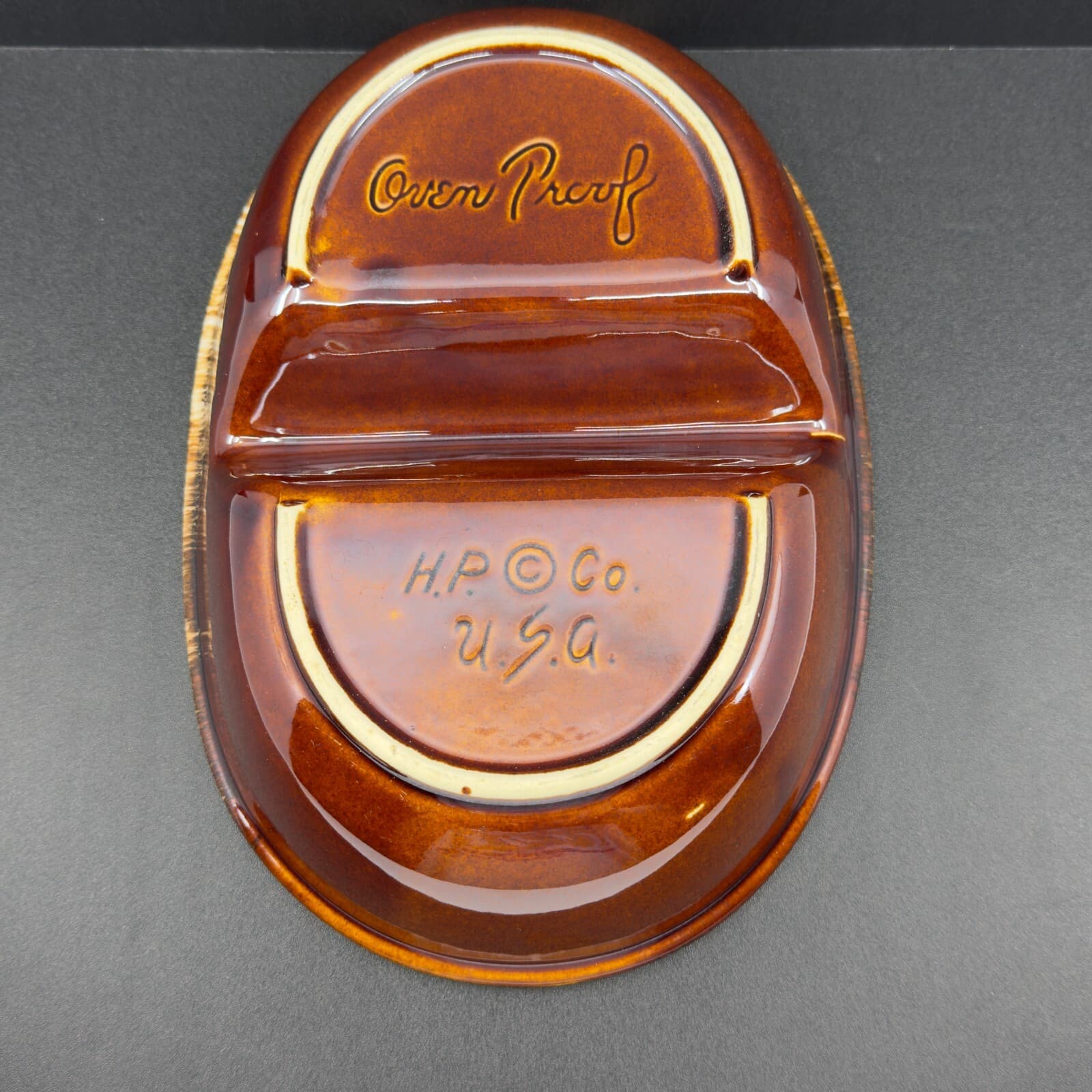 Hull Brown Drip Divided Vegetable Bowl - Thumbnail 3